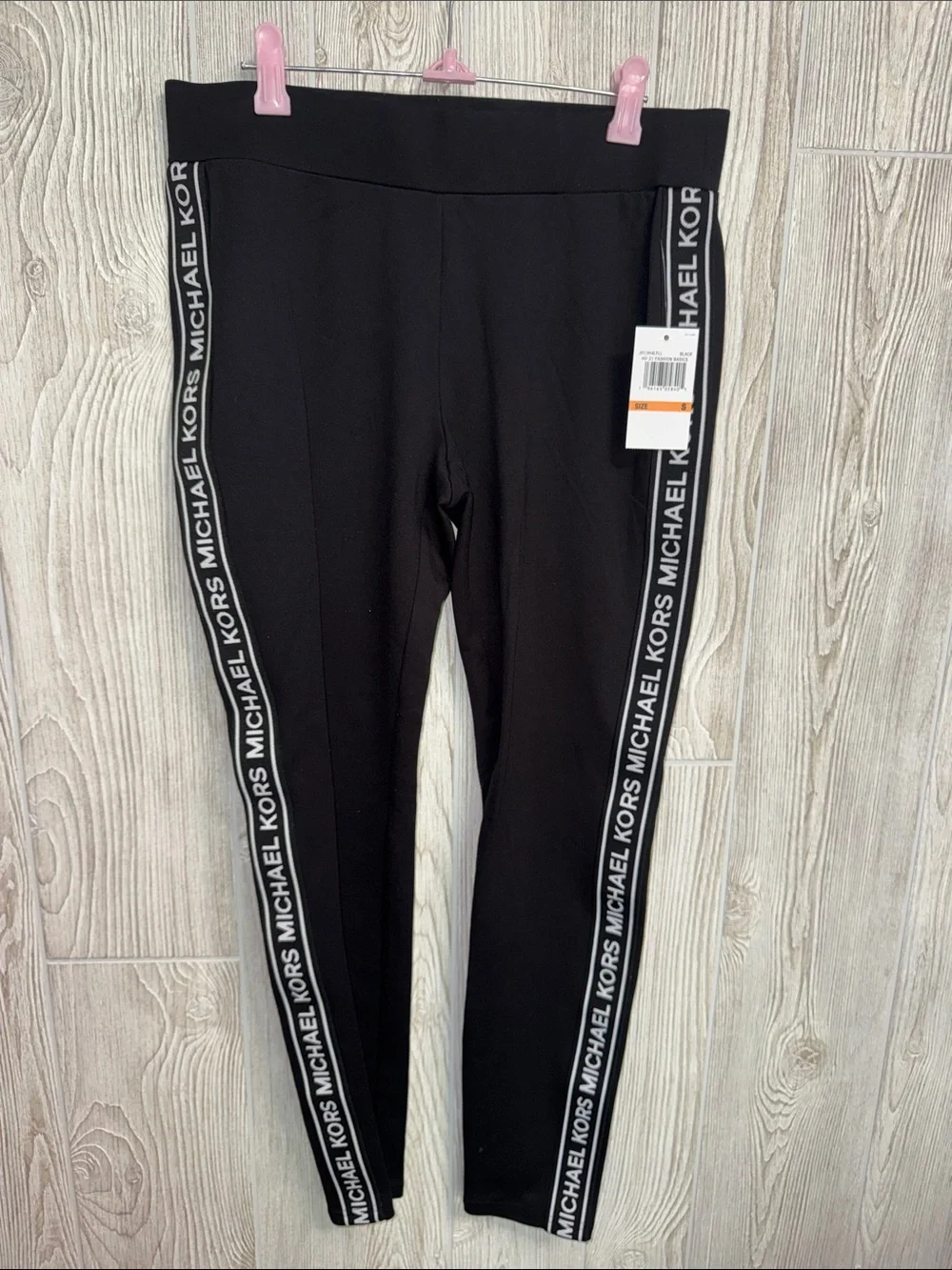 Michael Kors Black Leggings with White Logo Side Tape